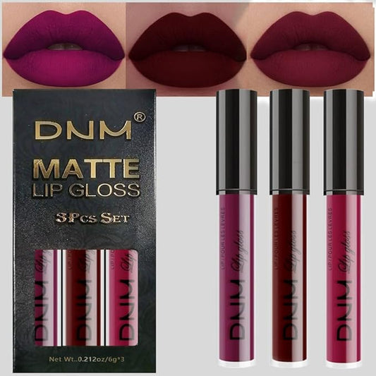 evpct 3Pcs Dark Red Purple Plum Matte Liquid Lipstick Lip Stain Sets for Women Matte+Lipstick Dark Maroon Long Lasting Permanent 24 hr Hours Magic Lipstick 24 Hours original Waterproof