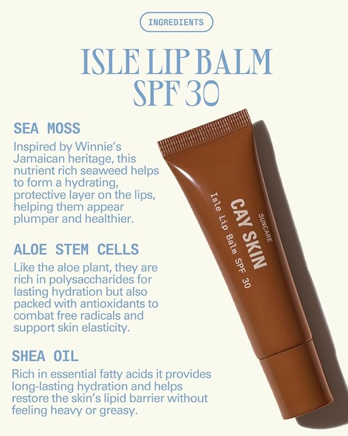 Cay Skin Isle Lip Balm SPF 30 – High Shine, Hydrating, Non-Sticky Lip Gloss in Vanilla Brown Sugar Flavor – Formulated with Natural Ingredients for All Skin Tones – Coral