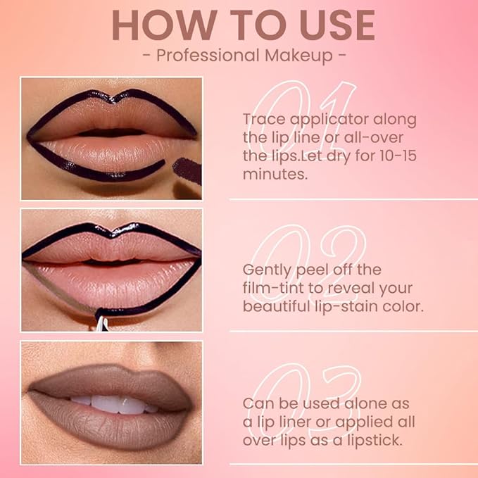 Matte Lip Stain Peel Off Lip liner with Tweezer, Light Taupe Peel Off Lip Stain, Long Lasting Waterproof Lipstick Lip Gloss Tattoo, Transfer-proof for All Skin Types, 0.12 fl oz 04#