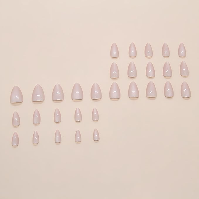 KQueenest Press On Nails Almond - Pastel Pale Pink Press On Nails Short Length, Glitter Cat Eye Fake Nails with Nail Glue, Reusable Cute Gel Glue On Nails with Sparkle Finish for Manicure, 30 Pcs
