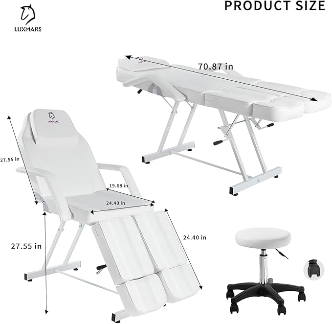 Facial Chair, Adjustable Tattoo Chair Salon Bed with Hydraulic Stool Massage Bed for Professional Massage Facial Lash Beauty Treatment Spa (White15)