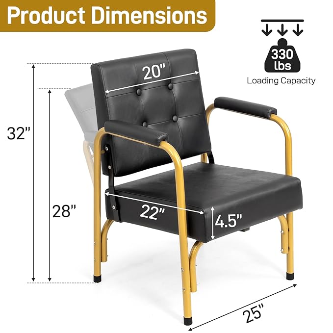 Winado Auto Recline Shampoo Chair, Portable Salon Barber Chair with Tilted Backrest, Heavy Duty Spa Beauty Equipment for Hair Stylists, Tattoo Artists, Cosmetologists, Gold