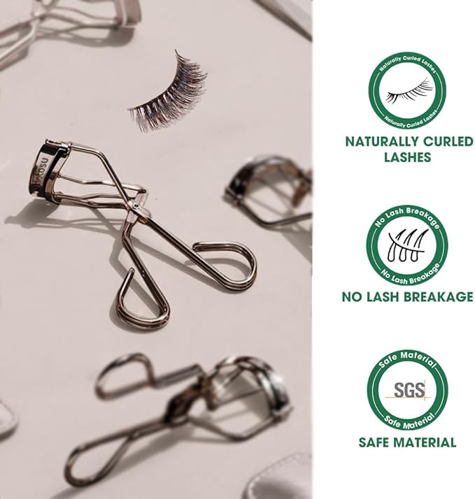 Stainless Steel Eyelash Curlers, Professional Lash Curler for Long-Lasting Lift | Gentle Eye Lash Curler for Hooded Eyes | Stainless Steel Ergonomic Design for Natural Curl (Black)