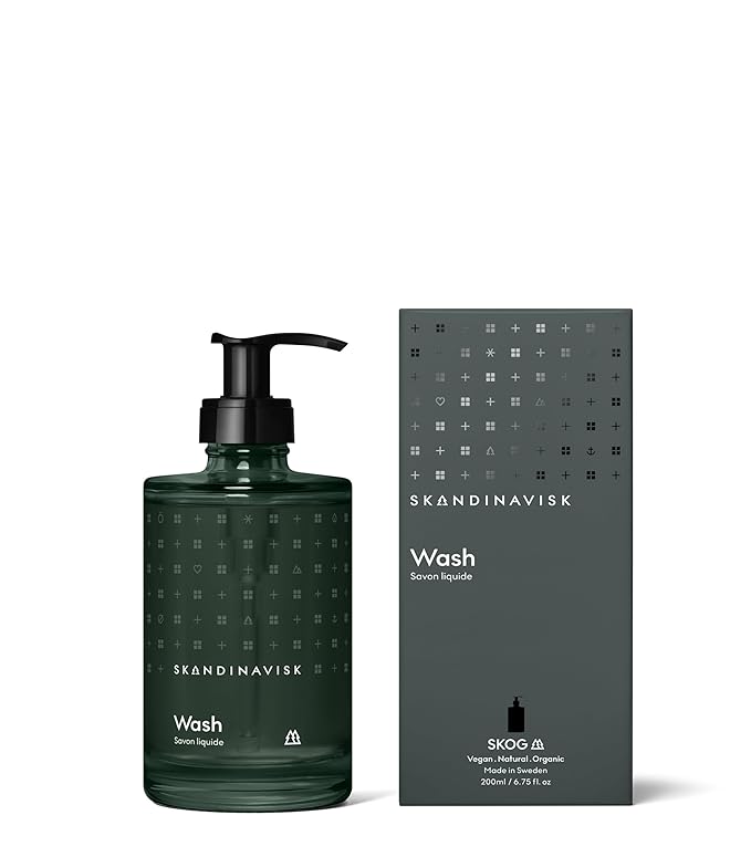 Skandinavisk SKOG ‘Forest’ Hand & Body Wash, Scent Notes: Pine Needles and Fir Cones, Birch Sap and Woodland Lily of the Valley, Coloured Glass Bottle With Pump, 6.75 fl. oz.