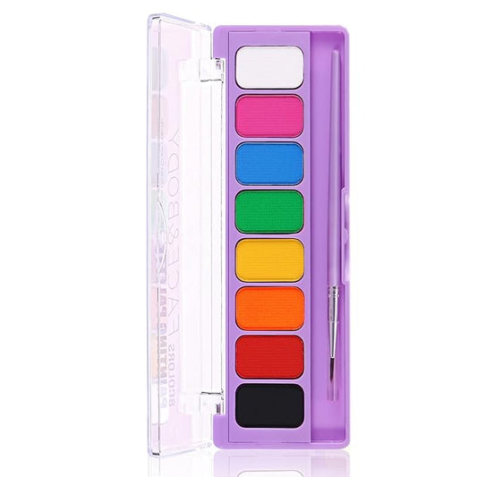 MEICOLY 8 Colors Water Activated Eyeliner Palette,Neon UV Colored Retro Hydra Liner,Smudge-proof Eyeliner Glow Fluorescent Halloween Green Black White Body Paint,03