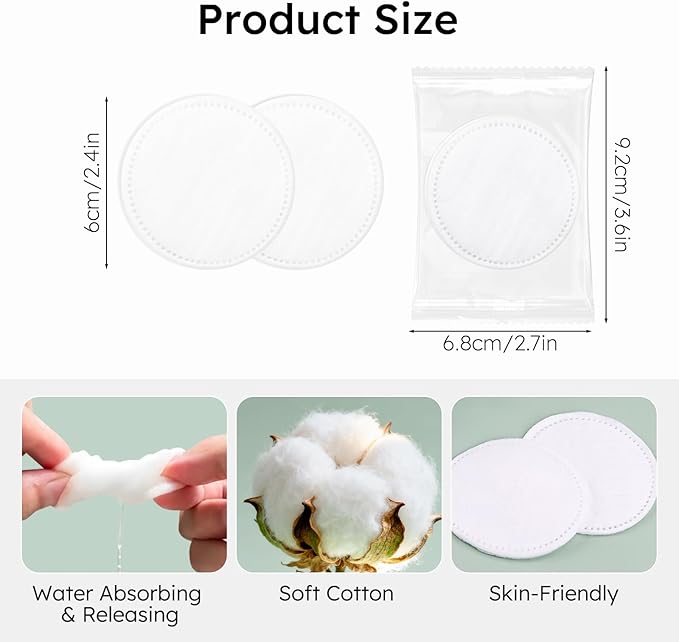 Individually Wrapped Cotton Rounds, Circular Cotton Pads, Individually Packaged, Easy to Carry, Suitable for Travel, Hotels, Business Trips, Camping (2 pcs/Set, 200 Set, in Total 400 pcs)