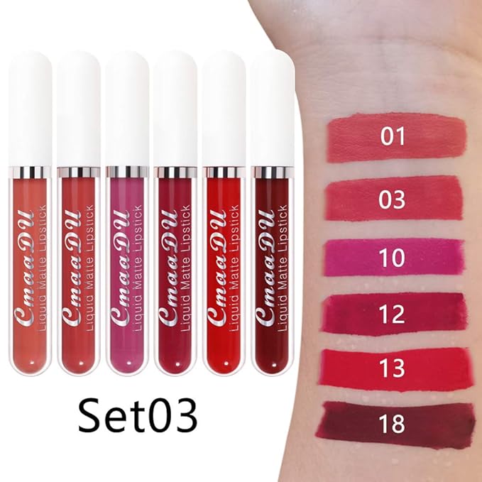evpct 6Pcs Lipstick Matte Liquid Lipstick Lipgloss Set for Women, Dark Ruby Plum Wine Red Violet Purple Nude Beige Pink labiales mate 24 horas originales matte larga duracion 24 Hour Lipstick