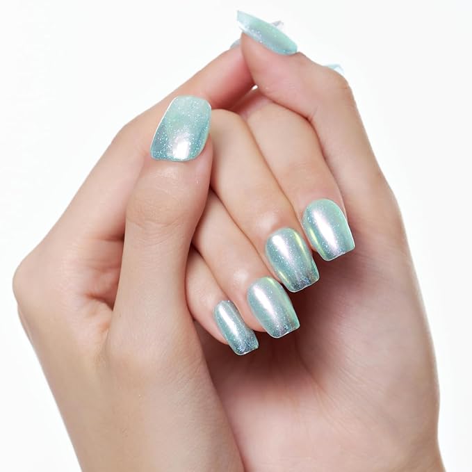 GLAMERMAID Glitter Silver Press On Nails Extra Short Square, Handmade Jelly Soft Gel Nails Fake Nails kit, Glossy Nails Glue on Nail Reusable Acrylic False Nails Manicure Kits for Women