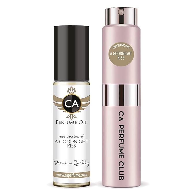 CA Perfume Duo Impression of A Goodnight Kiss For Women Perfume Layering Set Long Lasting Travel Size EDP + Body Oil Roll-On Bottle 0.27 Fl Oz+0.33 Fl Oz