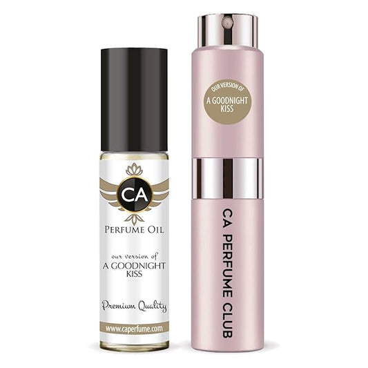 CA Perfume Duo Impression of A Goodnight Kiss For Women Perfume Layering Set Long Lasting Travel Size EDP + Body Oil Roll-On Bottle 0.27 Fl Oz+0.33 Fl Oz