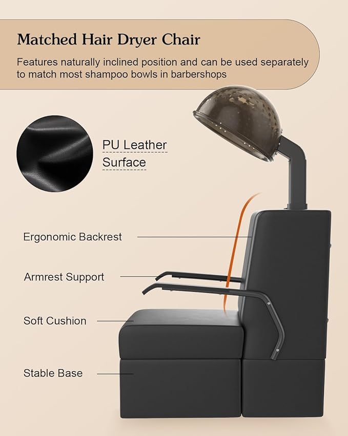 Paddie Professional Hair Dryer Chair for Salon, Angle & Height & Temperature Adjustable 1000W Downdraft Hood, 60-Minute Timer