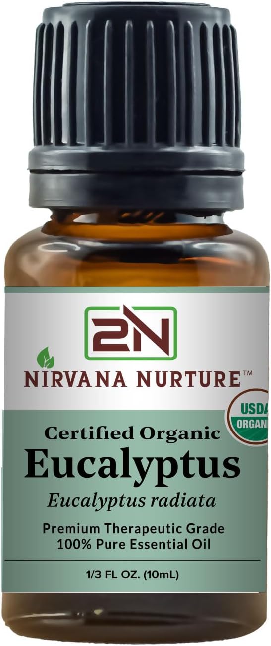 Eucalyptus Essential Oil USDA Certified Organic 100% Pure Premium Therapeutic Grade, Undiluted - Aromatherapy Diffuser for Calm and Relaxation, Skin Care, Hair Care