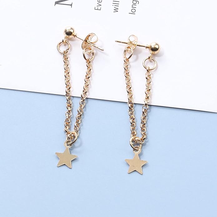 Boho Star Chain Earrings Gold Star Drop Dangle Earrings Drop Chain Star Studs Earrings Personlized Ear Threaders Earrings Jewelry for Women