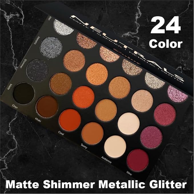Cosmeticss - Neutrals, 24-Color eyeshadow Palette Matte/Shimmer/Metallic.Glitter Finish,