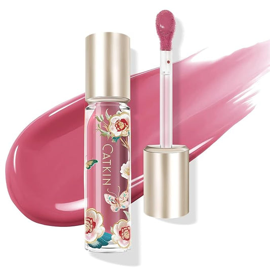 Catkin Lip Plumper Gloss, Tinted Lip Serum with Hyaluronic Acid & Jojoba Oil, Non-sticky Volumizing Hydrating Formula for a High Shine Maximum 3D Look, Plump & Soft Lips 0.12 Fl Oz - C07 Rose Agate