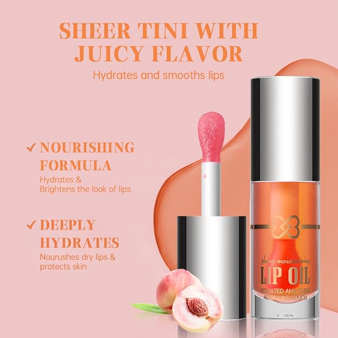 Nourishing Lip Oil, Deep Moisturizing Lip Balm Liquid, Non-Sticky High Shine Lip Gloss, Hydrating Lip Tint for Soft, Smooth, Healthy-Looking Lips, Lightweight Glossy Lip Care for Daily Use-4#