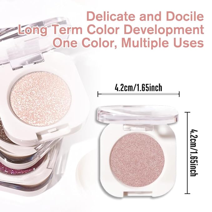 Champagne Shimmer Single Eyeshadow Makeup, Neutral Powde Eye Shadow for Women, Rose Gold Sheer Glitter Singles Eyeshadow Palette Pigmented Waterproof, sombras para ojos,Girls Eyeshadows Gift