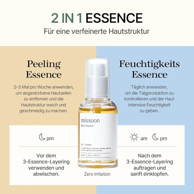 mixsoon Bean Essence-Exfoliating, Hydrating, Fermented Bean Extract, Hyaluronic Acid, Gentle Formula for Smooth Skin 50ml / 1.69 fl.oz. Korean Glass Skin Care