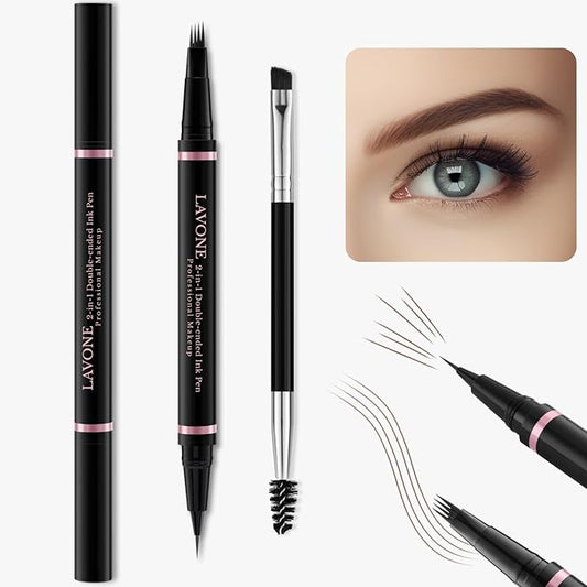 Eyebrow Pencil,2-in-1 Waterproof Eyebrow Pen with 4 Tip Brow Pen and Ultra-Precise Brow Pencil,with Dual-ended Eyebrow Brush,Eyebrow Makeup for Natural Looking Eyebrows - Dark Brown