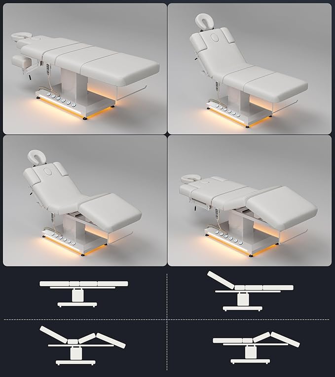 Icoget Professional Full Electric Spa Massage Treatment Table, Medical Bed with Independent Leg Adjustment, Facial Bed with Face Cradle for Beauty, White