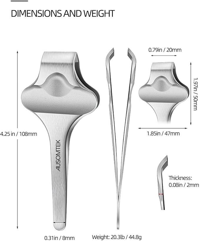 20mm Precision Butterfly Tweezers for Beard, Eyebrows, Facial & Ingrown Hair - Wide Tip, Stainless Steel - Hair Removal Tool with Anti-Slip Slot & Case - for Men & Women