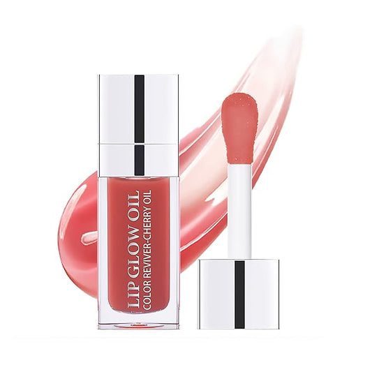 Rosewood Hydrating Lip Glow Oil, Moisturizing Gloss, Plumping Oil, Non-Sticky Long Lasting Gloss, Transparent Tinted, Reduces Lip Lines