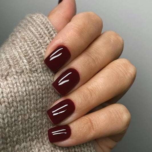 48Pcs Burgundy Red Press on Nails Short Square Fake Nails, Dark Red Glue on Acrylic Nails Stick on for Women, Natural Handmade Thick Extra Short Nails