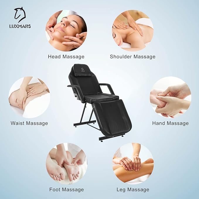 Tattoo Chair, Multipurpose Facial Chair 73 Inch Spa Salon Facial Bed with Massage Equipment Spa Stool for Beauty Spa Tattoo, Black