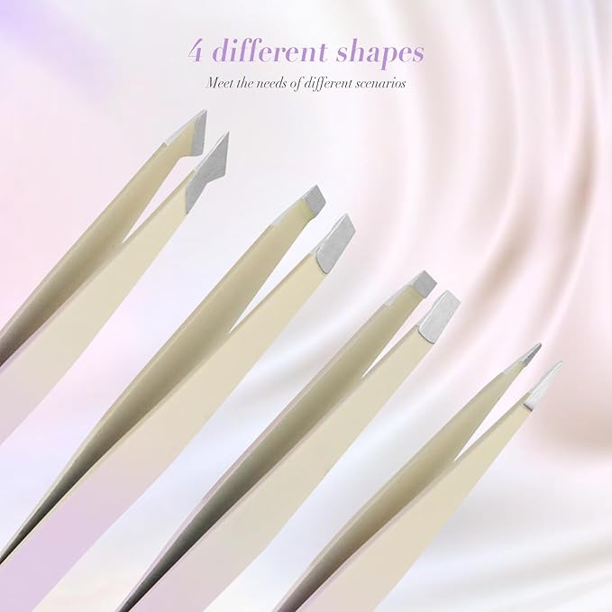 6 PCS Tweezers Set for Women, Eyebrow Tweezers Set with Curved Scissor for Ingrown Hair, Plucking Daily Beauty Tool with Leather Travel Case for Gifts (Gradient Purple)