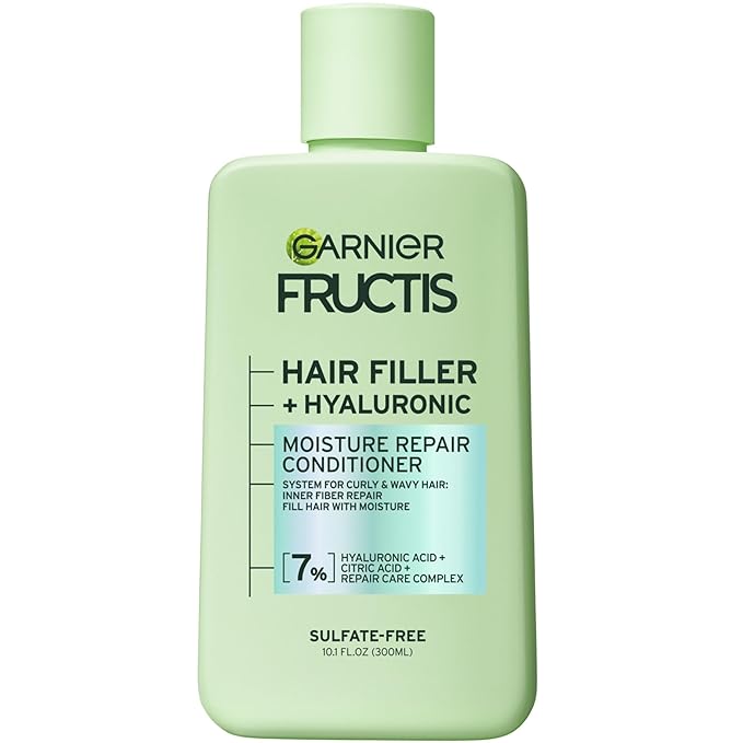 Garnier Fructis Hair Filler Moisture Repair Conditioner, Sulfate Free Conditioner for Curly, Wavy Hair with Hyaluronic Acid, 10.1 Fl Oz, 1 Count