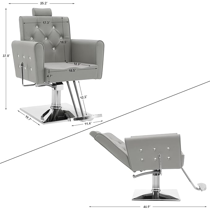 BarberPub Classic Hydraulic Recliner Barber Chair Antique Hair Spa Salon Styling Beauty Equipment 3123 (Grey)