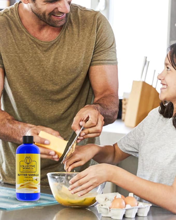 Butter Vanilla Emulsion for Baking - Natural Flavoring Blend for Cookies, Cakes, Ice Cream, Smoothies, Beverages & More - 16 fl oz Kosher, Pure Butter Vanilla Emulsion by Collective Aromas Co.