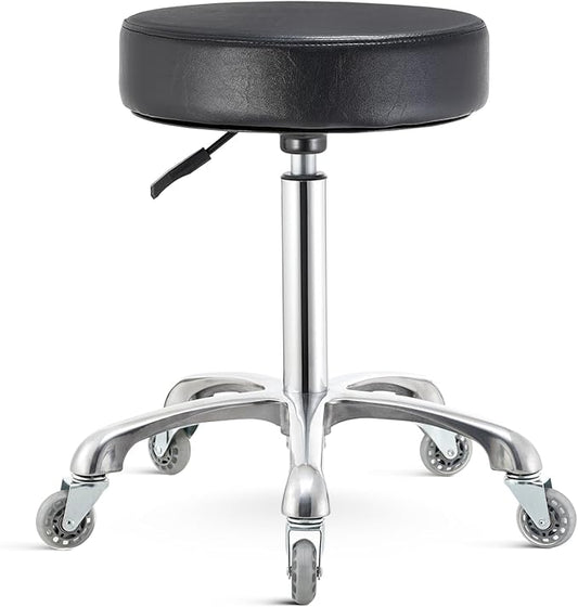 Rolling Stool with Wheels, Heavy Duty Hydraulic Massage Stool for Shop Guitar Lab Tattoo Workbench Medical, Adjustable Swivel Chair (Black)