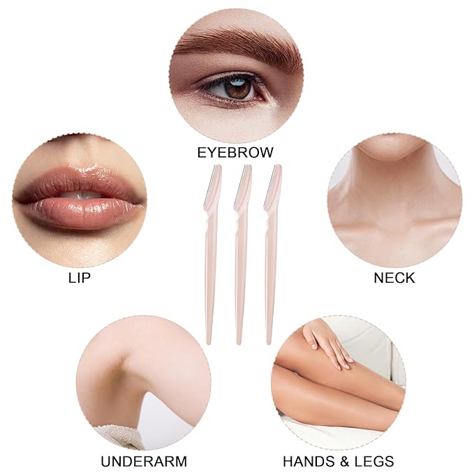 21 Pcs Eyebrow Razors, Face Razors Multipurpose, Exfoliating Dermaplaning Tools, Eyebrow Trimmers Shaver with Safety Cover, Facial Hair Removal for Women Men Body Use (Light pink)