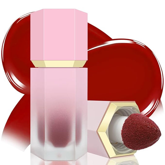 Liquid Blush for Cheeks, Soft Cream Blush with Cushion Applicator, Dewy Finish Matte Velvet Texture, High-Pigmented Blendable, Long-Wearing Rubor Makeup | #08 ARDOUR-Chili Red