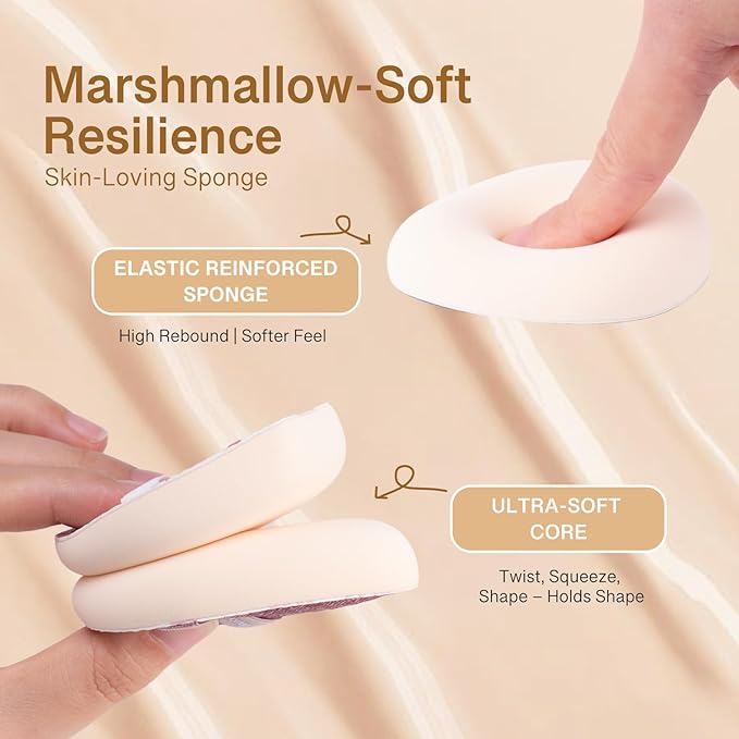 Pink Denim Makeup Sponges,Super Soft Blenders Sponge for Liquid Foundation Sponge,Large&Soft Yet Bouncy Rubycell,Egg&Flat Edge shape for Dry/Combination Skin,Travel Friendly,2pcs &Storage Case