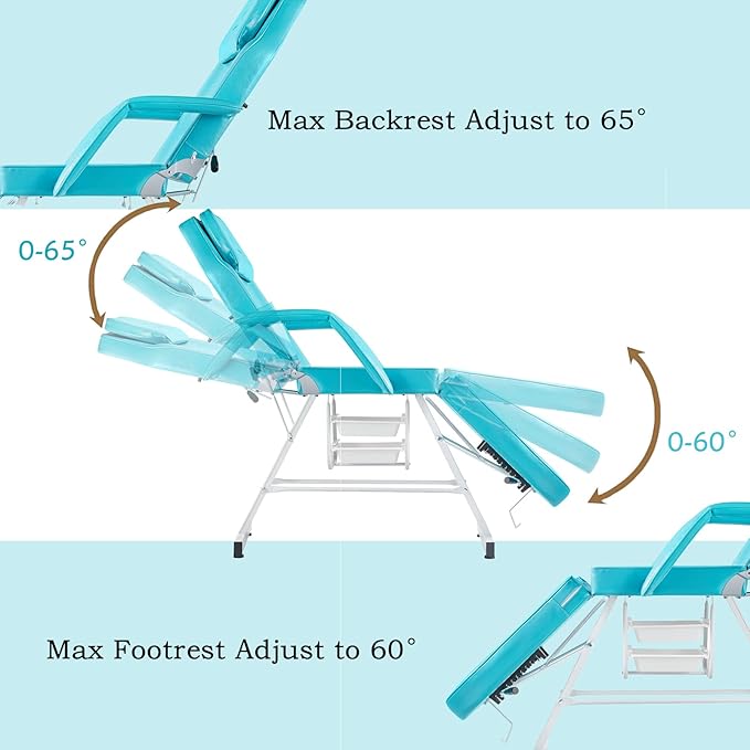 Lash Bed Facial Chair Tattoo Char Massage Table 73in 3-Section Multipurpose Massage Bed Professional Tattoo Table Salon Spa Equipment for Facial Spa Beauty Spa Salon Equipment-Blue