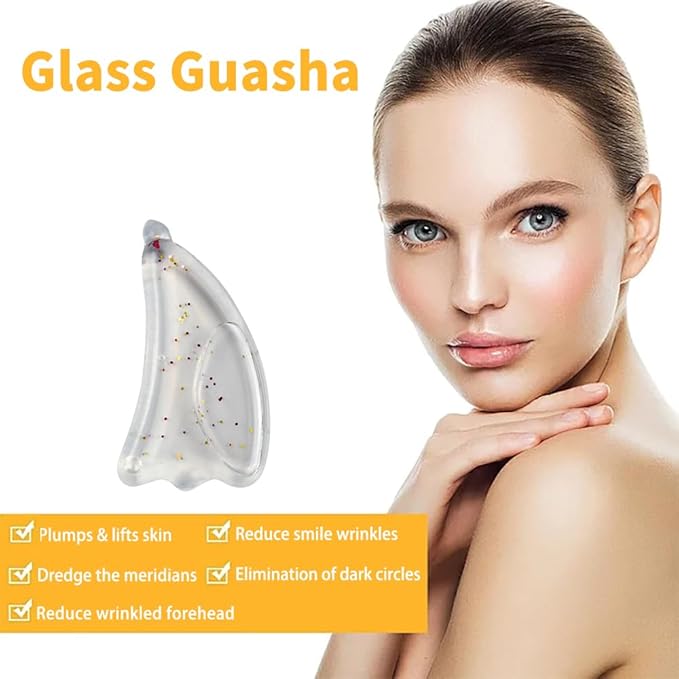 Reusable Glass guasha, hot and Cold Compress guasha for Puffiness and Redness Reducing Skin Care Routine, Self Care Gift for Men Women (Clear)