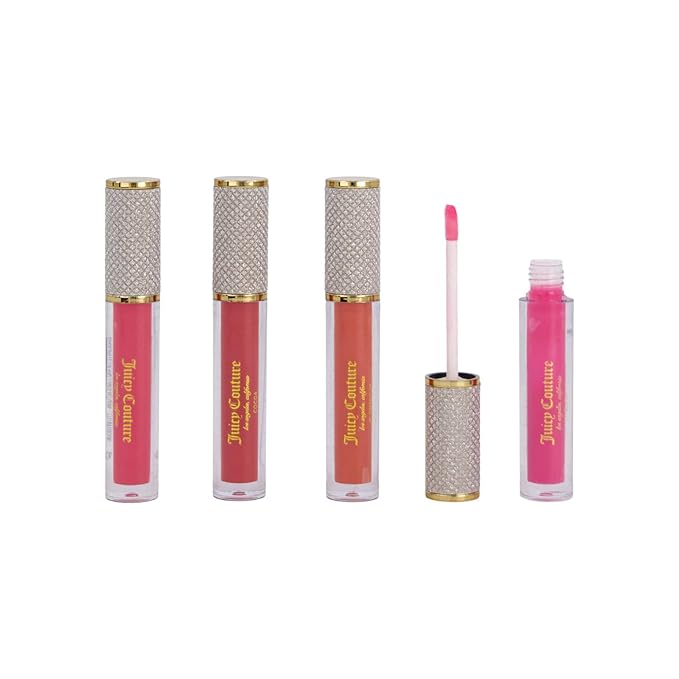 Juicy Couture 4 Pack Luxurious Lip Gloss Set – Berry, Cocoa, Clementine, & Watermelon