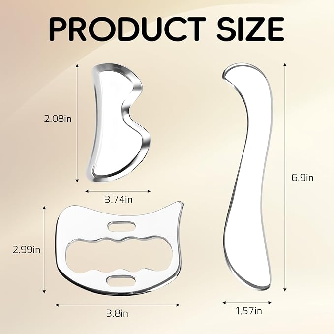 3 in 1 Stainless Steel Muscle Scraper Tools Set, Gua Sha Scraping Massage Tools for Physical Therapy, IASTM Tools Soft Tissue Massage Tool, Guasha Tool for Body