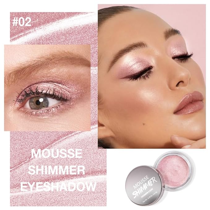 Rose Pink Mousse Single Eyeshadow Palette –Neutral Matte & Shimmer Eyeshadow,Mini Cream Glitter Eye shadow,Long Lasting Highly Pigmented Eye Makeup Compact Travel Siz Eye shadow for Older Women 02#