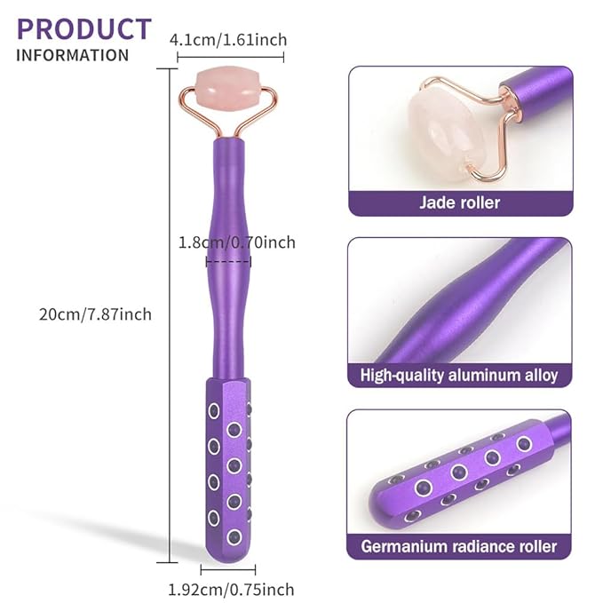2 in 1 Face Roller for Women, Dual Ended Face Massager Tool with Germanium Stone & Jade Roller, Facial Roller for Skin Care, Lymphatic Drainage, Uplifting Face | 360° Contouring, 7.6" Portable
