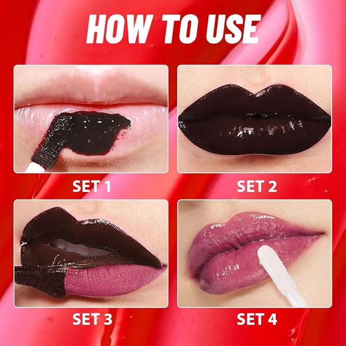 2Pcs Lip Stain Peel Off Lip Gloss oil Dual-Ended Combo, Lips Liner Stain Peel Off Masque, Long Lasting & Waterproof, Transfer-Proof Lip Tint Stain with Lip oil for All Skin Type 05#+08#