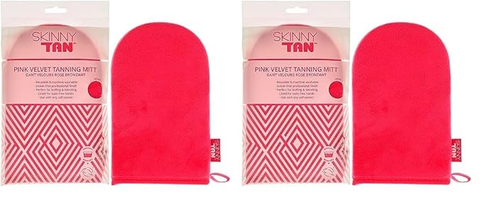 Skinny Tan Pink Velvet Tanning Mitt - Velvety Soft Luxe Texture - Waterproof Lining to Keep Hands Stain Free - Smooth for Flawless Finish - Long-Lasting and Machine Washable - 1 pc Applicator