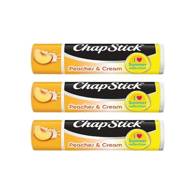 Peaches and Cream Chapstick 3-Pack. Includes Bonus Lip Balm Holder Keychain (Pink). Limited Edition Flavor from the Chapstick I Love Summer Collection, Unique Gift Bundle from