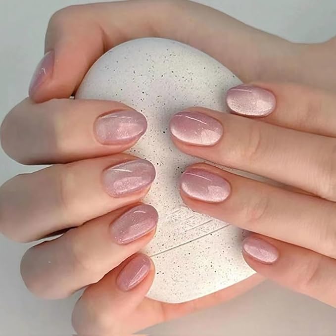 4 Packs (96 Pcs) Short Almond Press on Nails - Mix Color, Glitter Fake Nails, Oval Glue on Nails, Gel False Nails for Women, Stick on Kit 12 Sizes-4 Styles