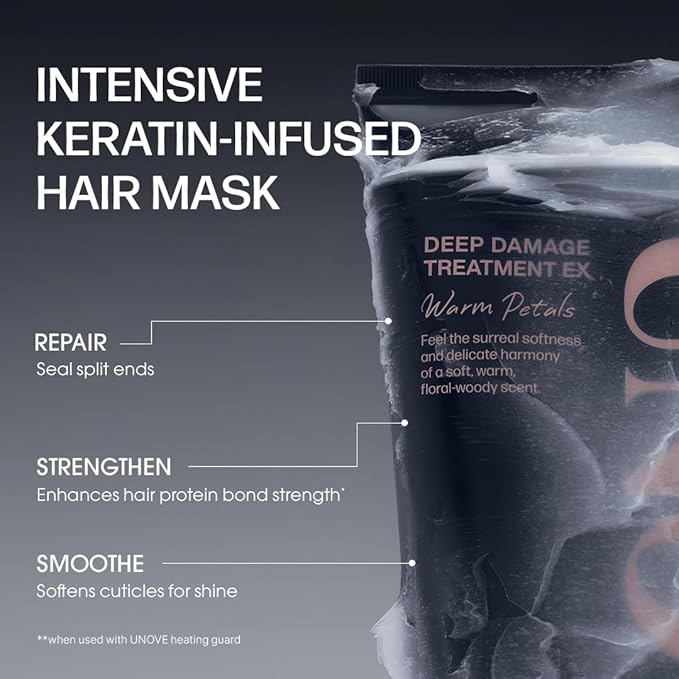 UNOVE Deep Damage Treatment Ex - Protein Hair Treatment & Hair Mask for Damaged Hair | Deep Conditioning & Keratin Hair Mask for Dry, Frizzy Hair | Korean Hair Care | Tender Bloom, 7 fl oz