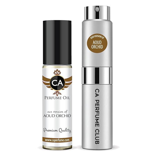 CA Perfume Duo Impression of Aoud Orchid For Women And Men Perfume Layering Set Long Lasting Travel Size EDP + Body Oil Roll-On Bottle 0.27 Fl Oz+0.33 Fl Oz