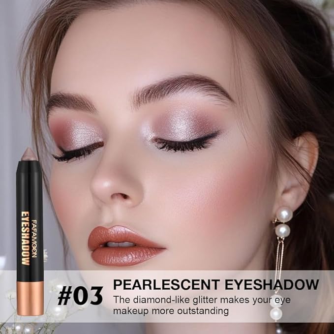 2Pcs Monochrome Cream Shimmer Glitter Eyeshadow Pencil Stick for Women, Eye Shadow Eyeliner Pencil Sticks Makeup, sombras para ojos, Waterproof, Vegan & Cruelty-Free, (03+05, 2Pcs)