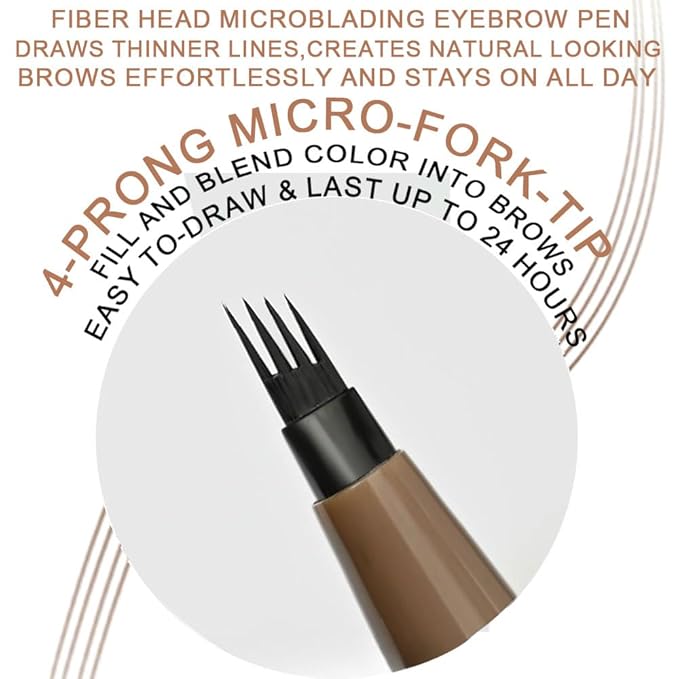 evpct 2Pcs Black Brown Magic Microblading Eyebrow Contouring Pen Brow Pencil with Hair Like Strokes, 4 Tipped Precise Brow Pencil with Brush Micro-Fork Tips Applicator Natural Looking Brows